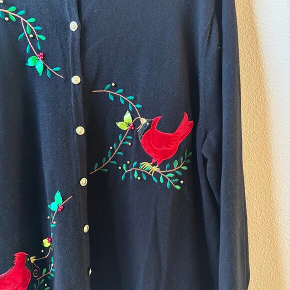 Red Cardinal Embroidered Winter Holiday Cardigan - Picture 2 of 7